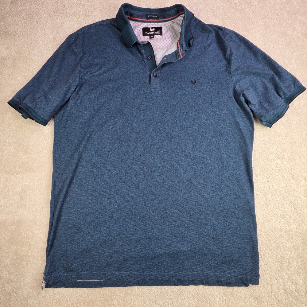 Buttercloth Men's Blue Heathered Golf Polo Shirt ICY COTTON XL‎